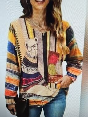 YESNO OVERSIZED POLAR BEAR GRAPHIC SWEATER SZ L